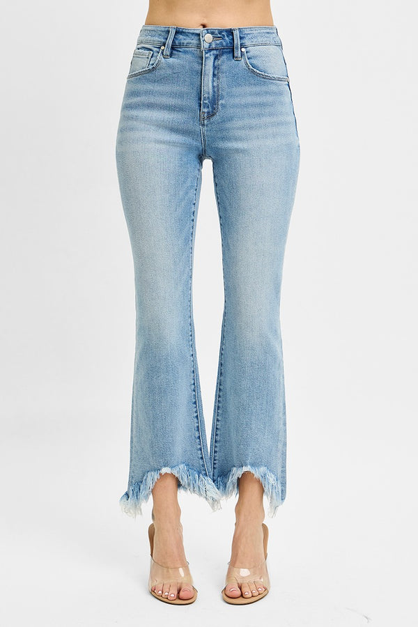 The Gracie High Rise Crop Bootcut Fray Hem Jeans