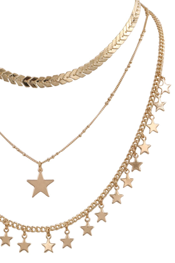 Metal Layered Chevron Star Charm Necklace