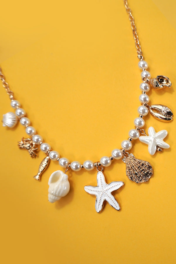 Charm Peral Necklace-seashell Starfish Crab Fish