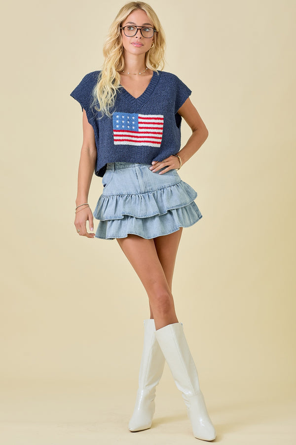 The Alisha Denim Ruffle Mini Skort