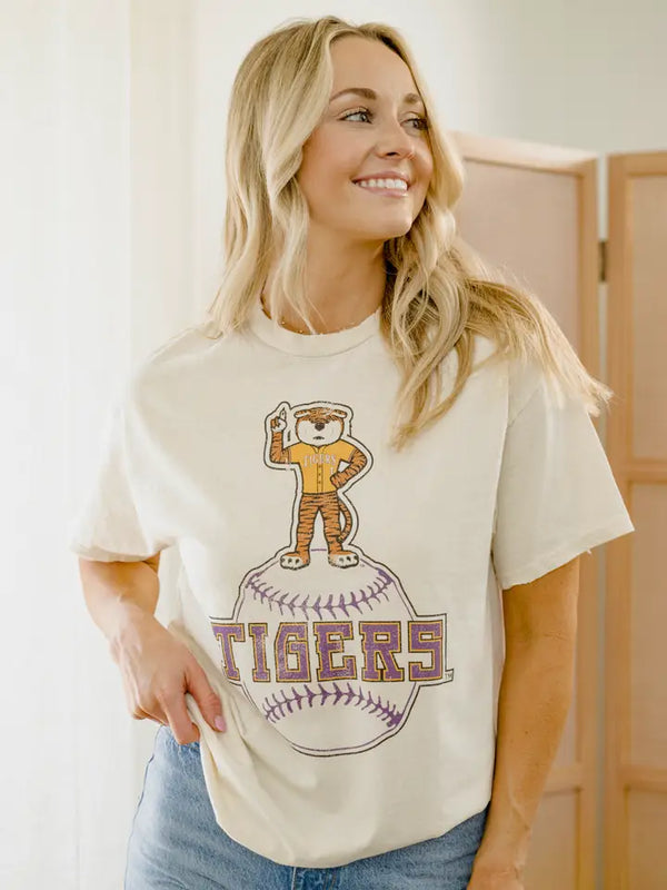 Lsu Tigers Mascot Baseball Off White Thrifted Graphic Tee