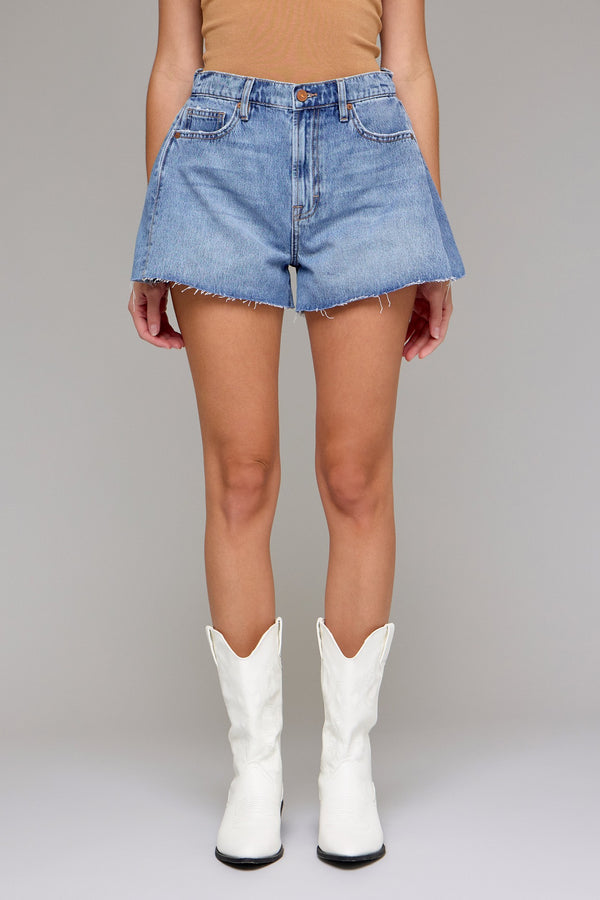 The Rebecca Medium Wash Side Insert A-line Shorts