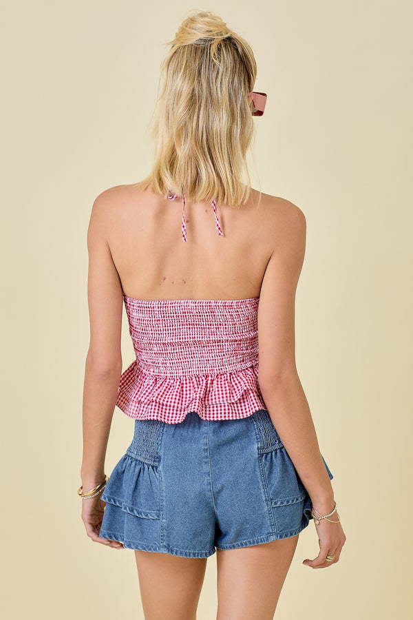 American Babe Gingham Keyhole Top