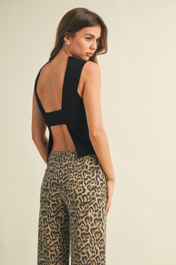 Sleeveless Knit Open Back Top