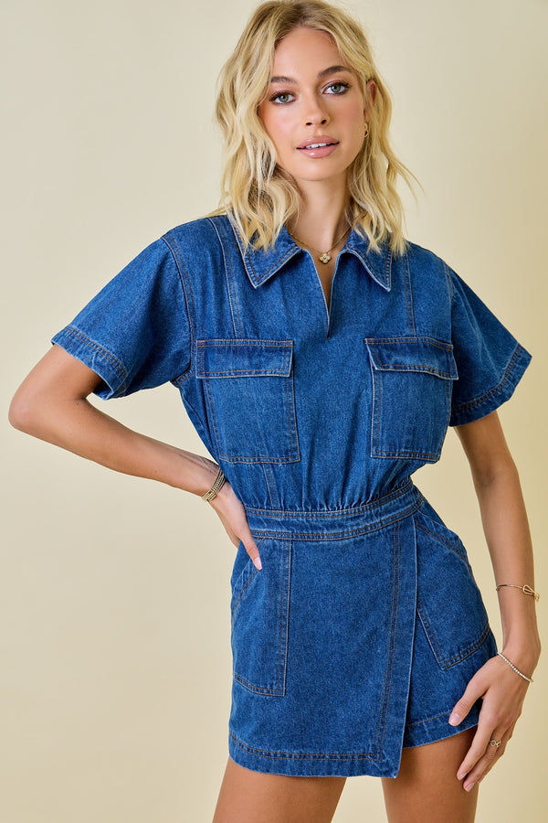 Heading Your Way Washed Denim Romper