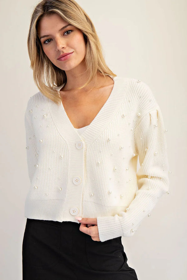 Perfect in Pearls | Embellished Long Sleeve Cardigan