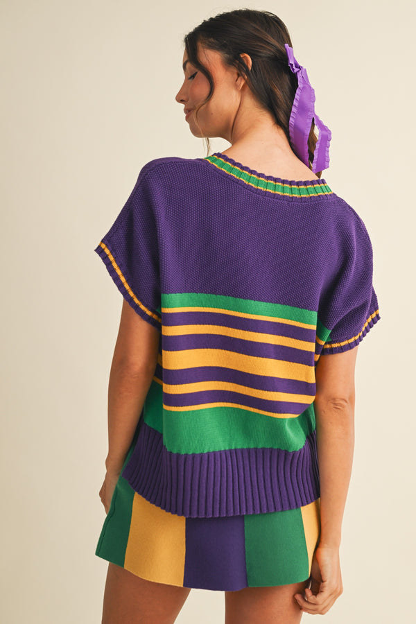 Mardi Gras Lettering Varsity Sweater Top