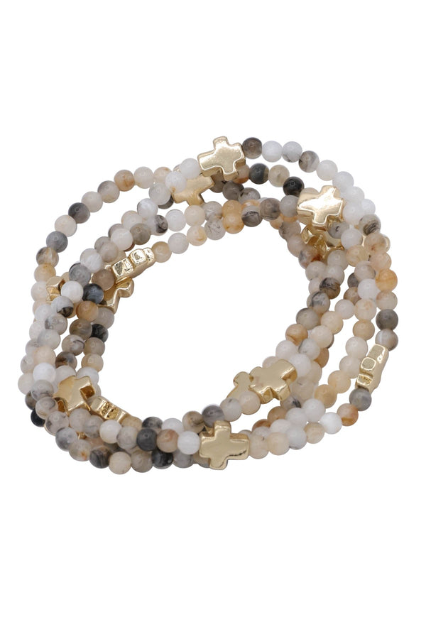 Cross Marble Bead Multi-stack Stretch Bracelet