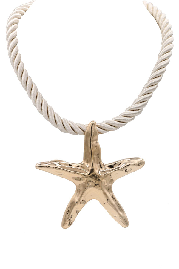 Embossed Starfish Pendant Rope Necklace