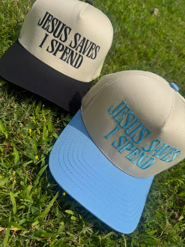 JESUS SAVES I SPEND Embroidery Trucker Hat