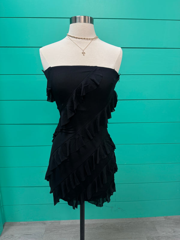 Black Ruffle Strapless Dress