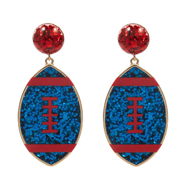 Glitter Football Earrings - Purple Yellow and Blue Red and Black Red