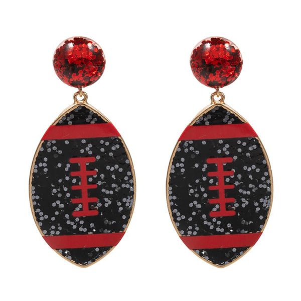 Glitter Football Earrings - Purple Yellow and Blue Red and Black Red