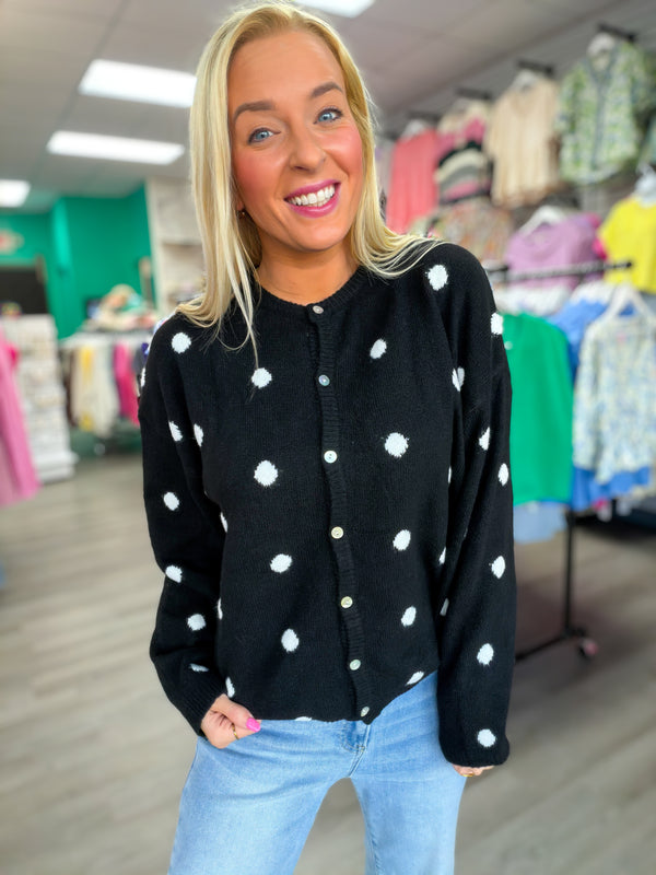 Classic Charm Polka Dot Cardigan | Black and White