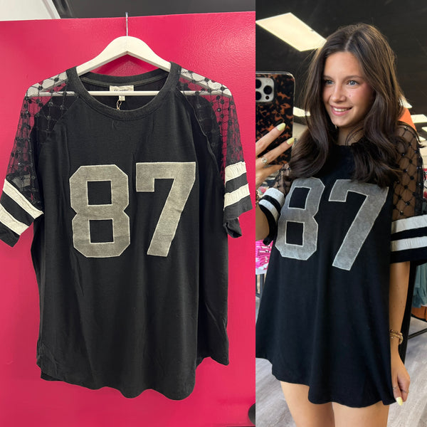 Black Lace Football Jersey Top