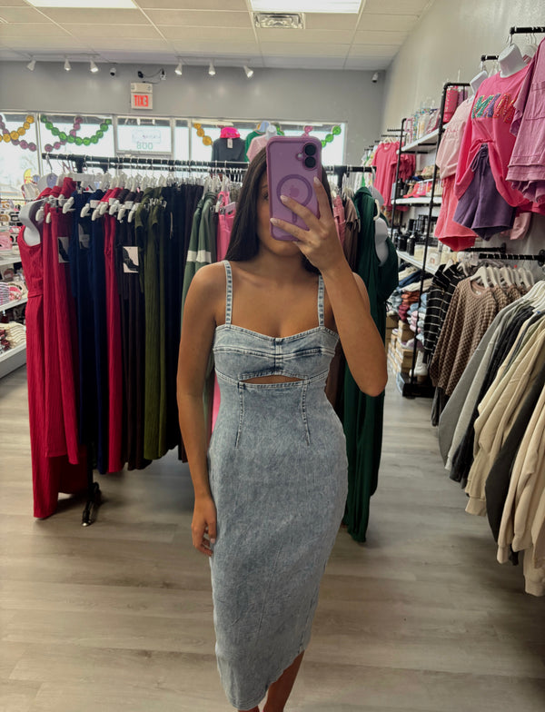 Denim Cut Out Midi Dress
