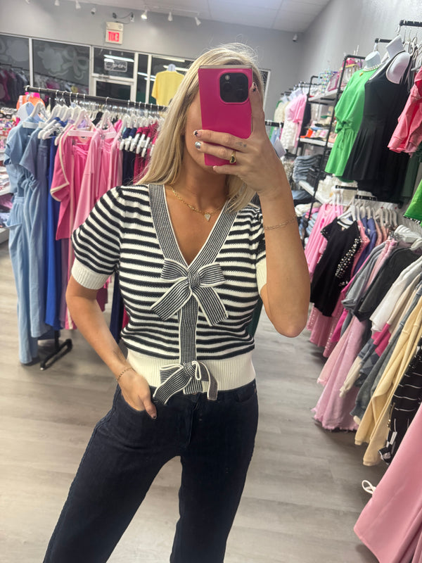 Count My Blessings Spring Stripe Bow Sweater