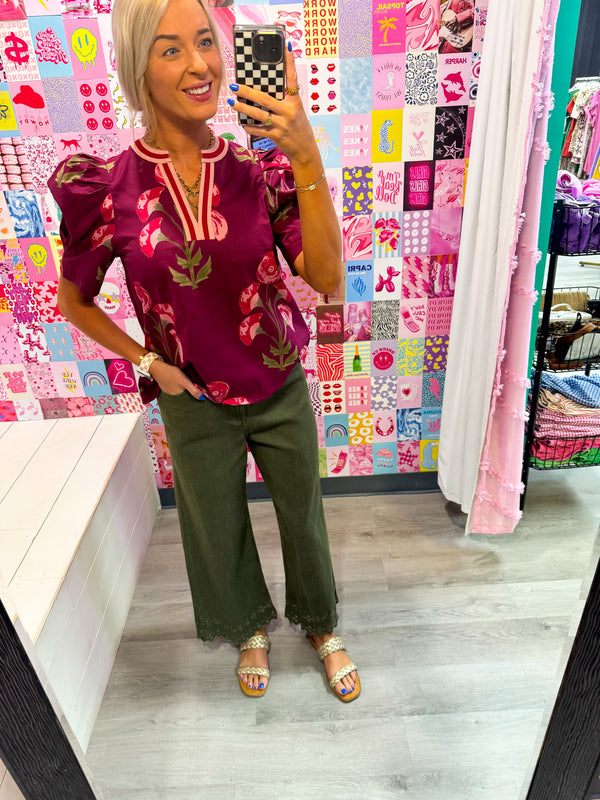 Days With You Embroidery Detail Pants - Olive