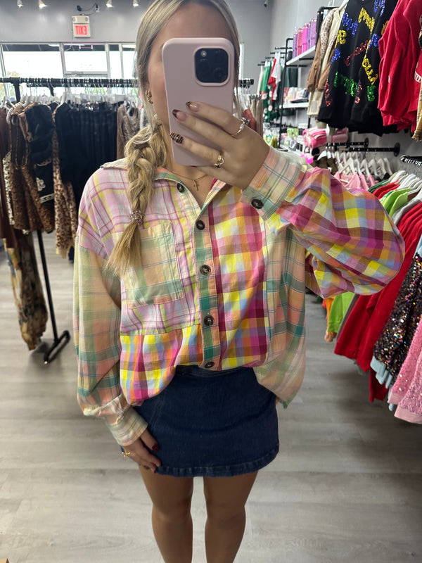 Colorburst Distressed Flannel Top