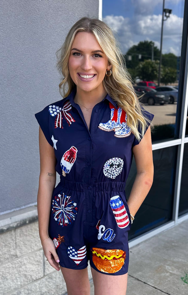Red White And Blue Sequin Romper