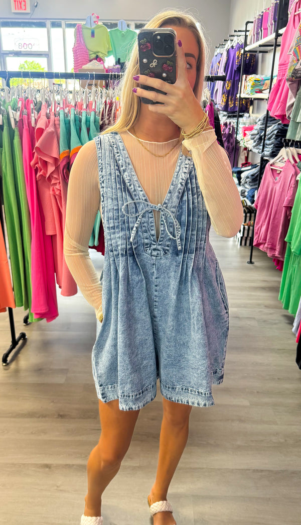 Hang Tight Honey Denim Romper - Dark Denim