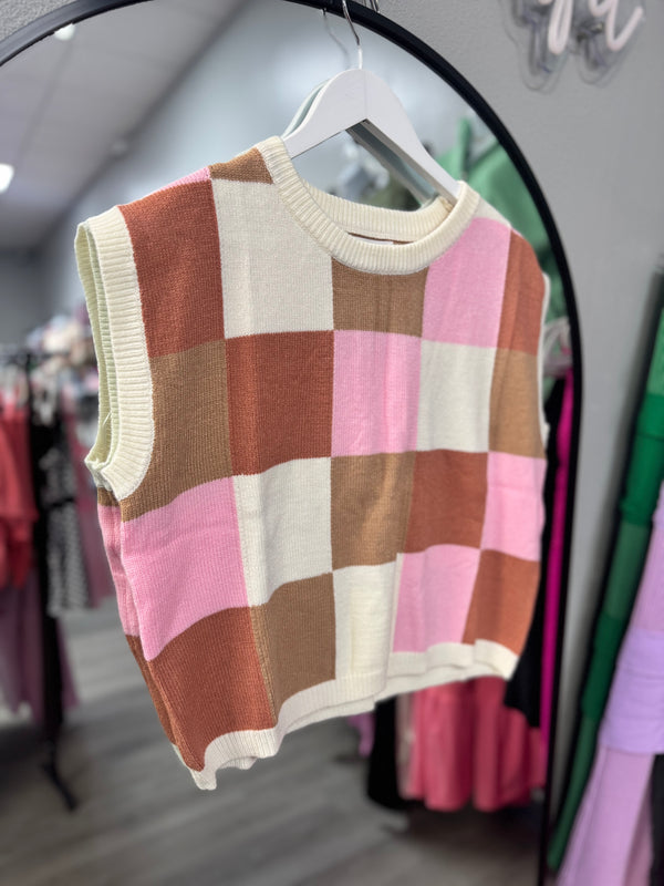 Check It Out Checkered Sweater | Pink Mix
