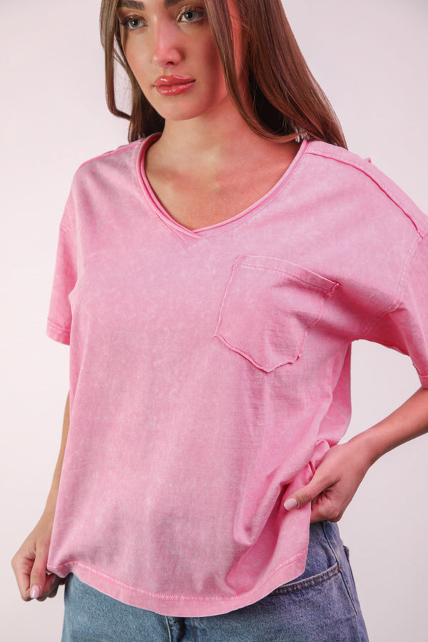 Baby Pink Pocket V Neck