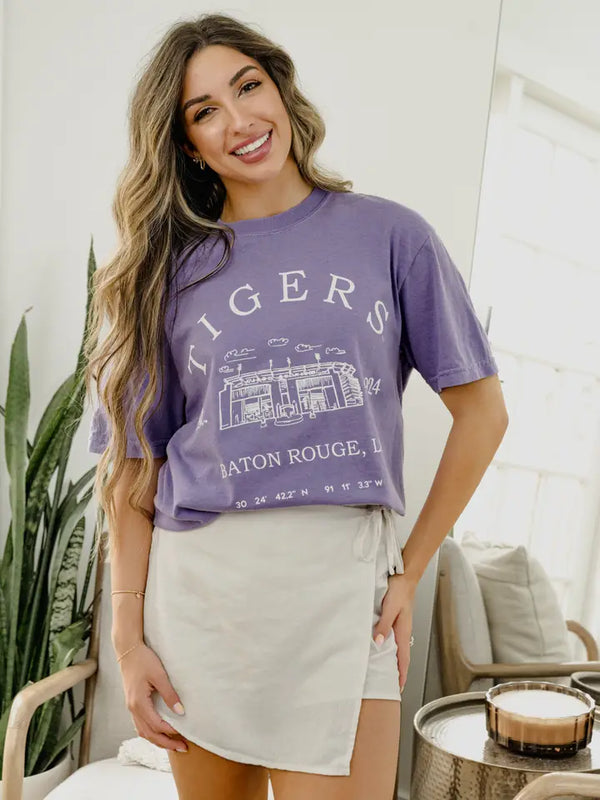 Tigers Stadium Coordinates Violet Comfort Colors Tee
