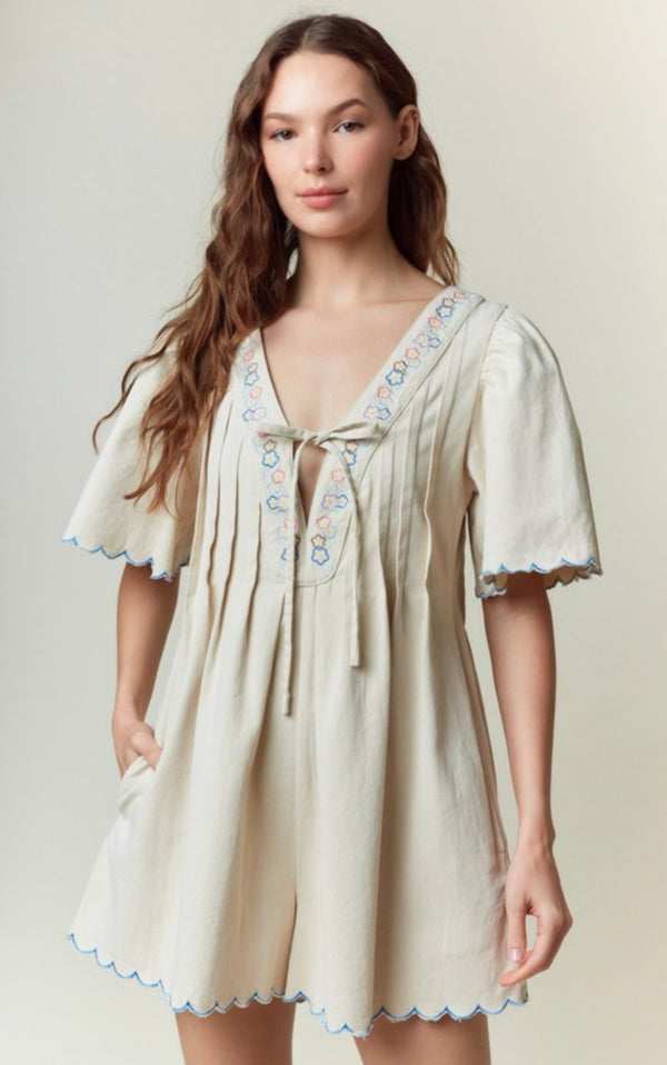 Romper with Flower and Scallop Detail