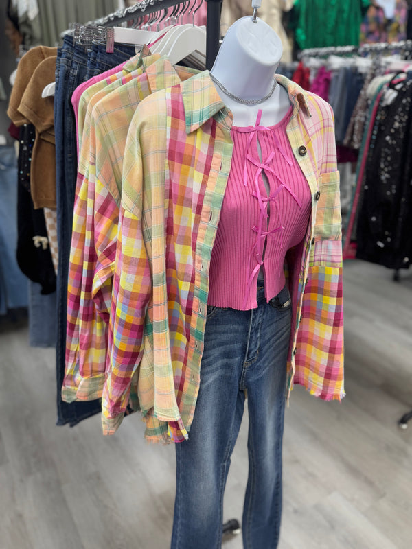 Colorburst Distressed Flannel Top
