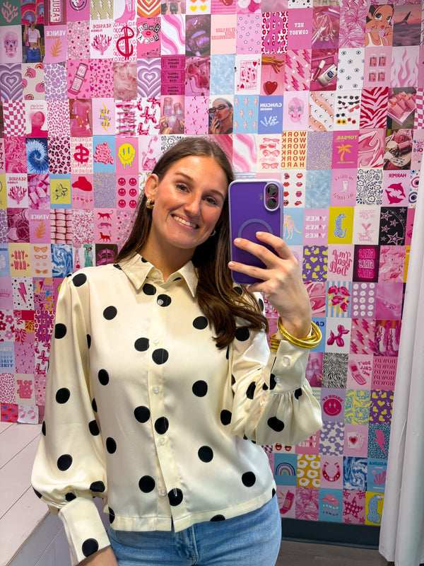 Point Me Out Polka Dot Button Up