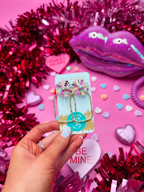 Pink Mix Sequin Sunburst Hoops