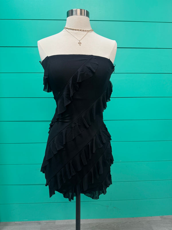 Black Ruffle Strapless Dress