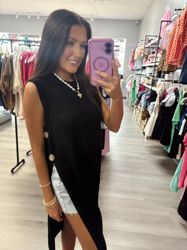 All My Attention Knit Sleeveless Slit Top