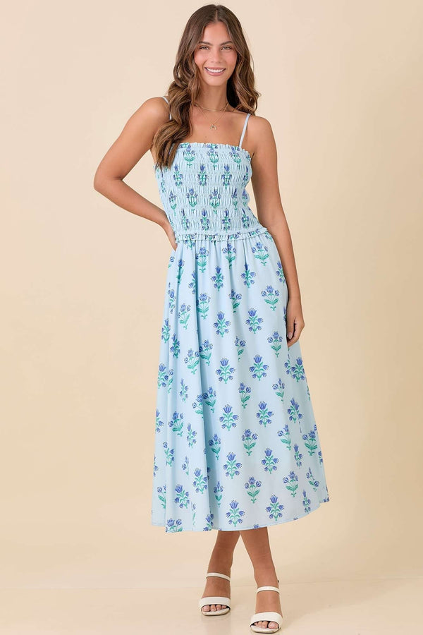 Put You First Blue Floral Midi