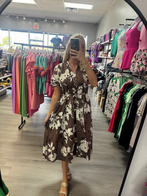 Espresso Color Abstract Pattern Dress