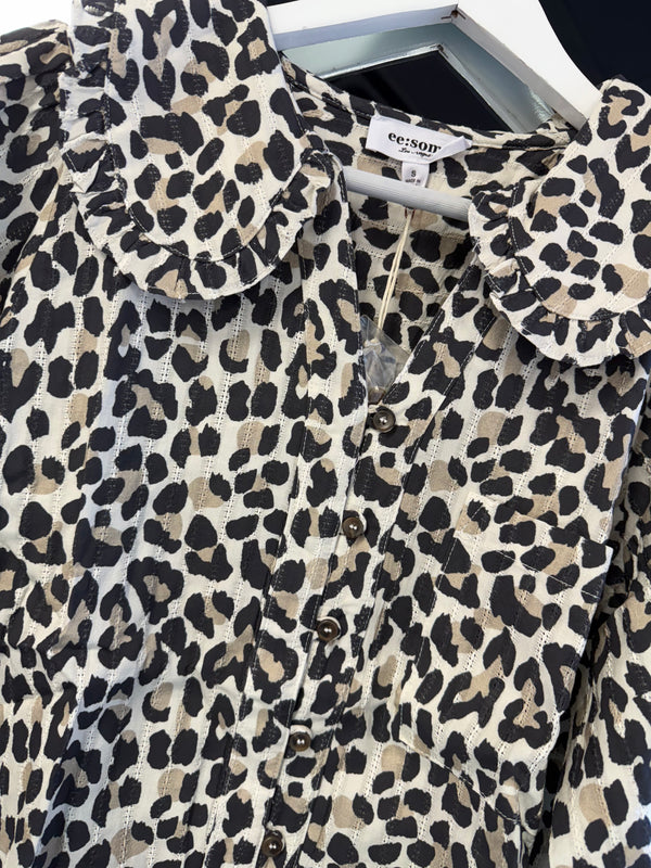 Collar Leopard Longsleeve Top
