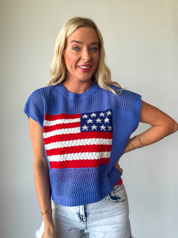 American Flag Open Stitch Sweater Top