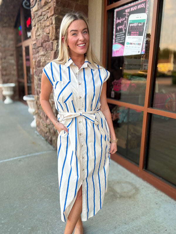 Cream and Blue Stripe Dress | FINAL SALE