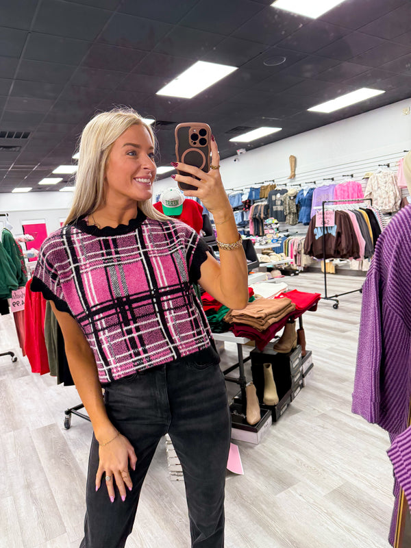 Pretty in Pink Plaid Sweater
