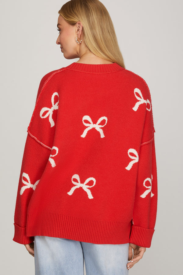 Bow Sweater | Red and White