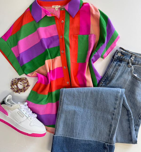 Multicolor Stripes Button-up Top