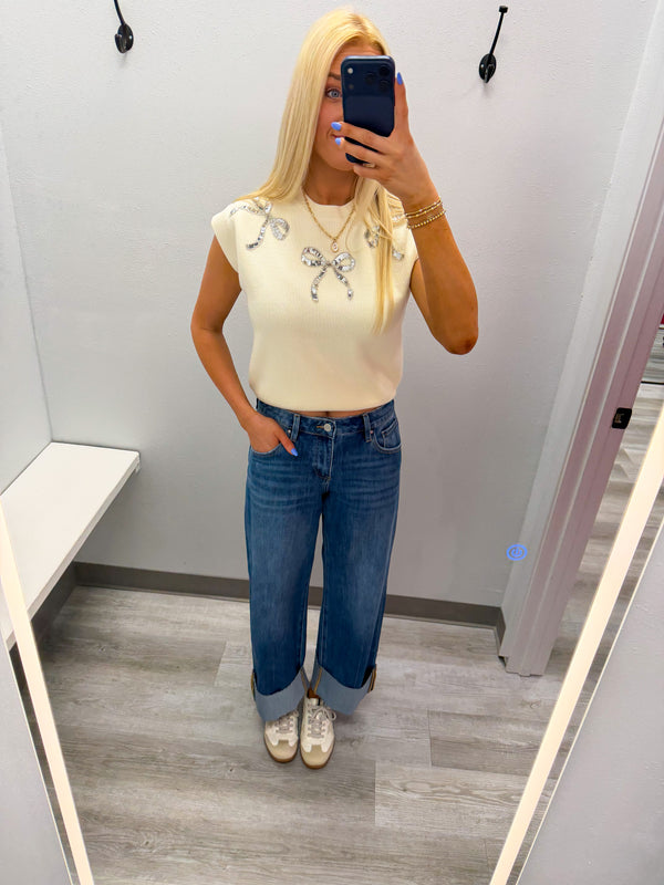 Bow Rhinestone Sweater