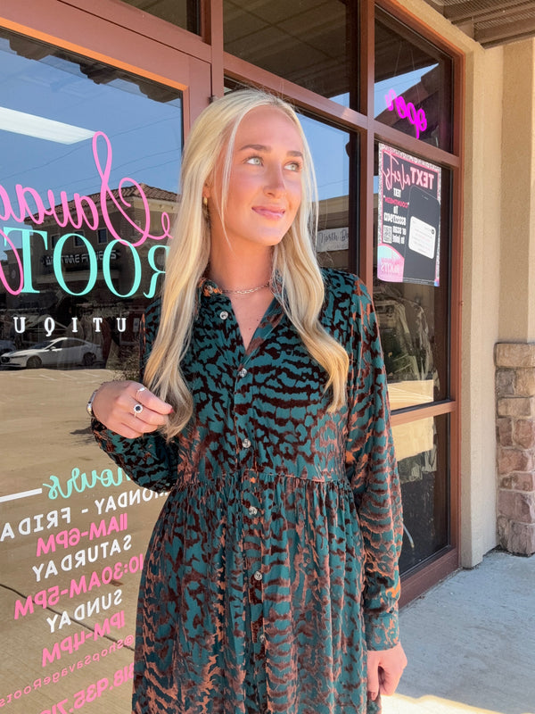 Teal and Rose Gold Velvet Dress