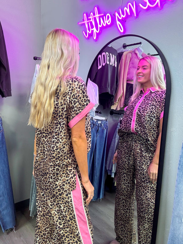 Wild Thing Leopard and Pink Button Down Set