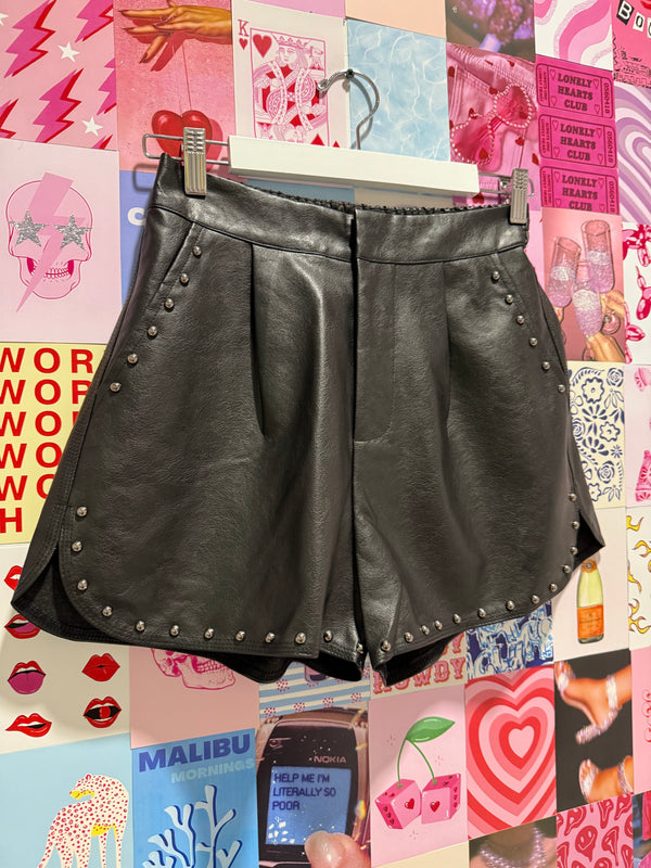 Faux Leather Shorts with Studs | Black