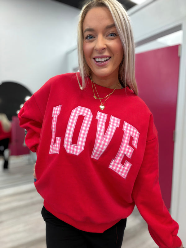 Love Pink Gingham Red Sweatshirt | LULU MAC