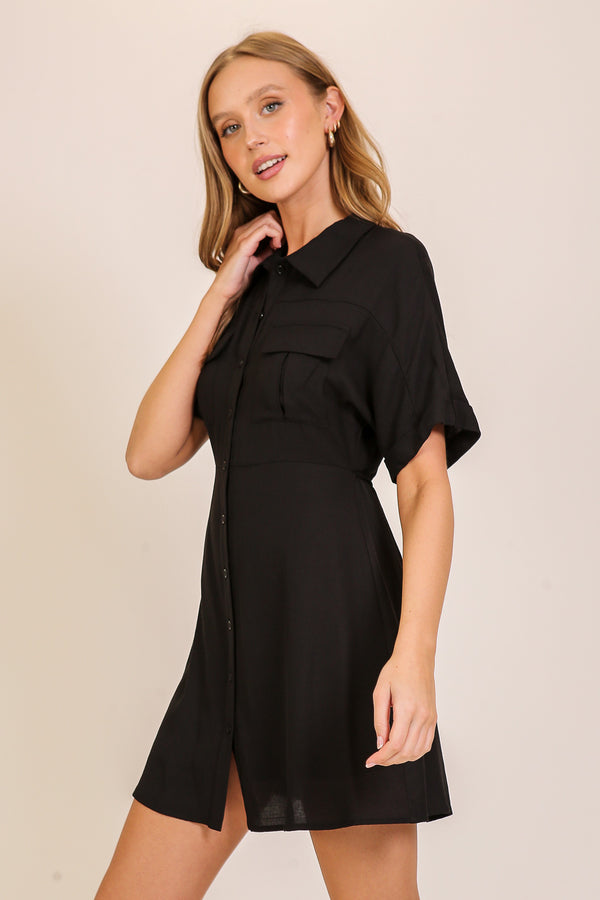 Black Button Down Shirt Dress