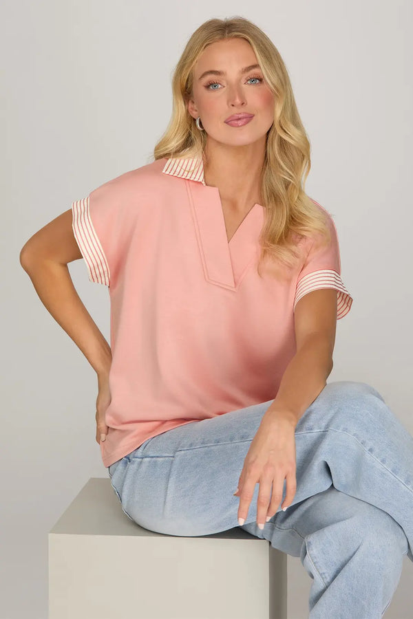 The Sweetheart Striped Collar Blouse | Pink