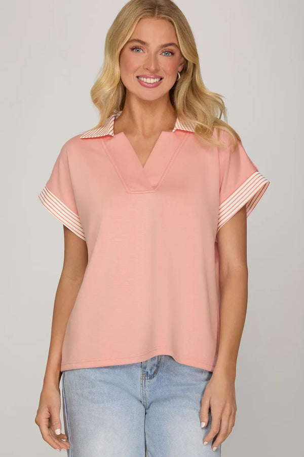 The Sweetheart Striped Collar Blouse | Pink